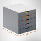 5 Drawer Unit A4 Colour Coded Draws Desktop