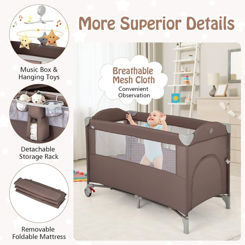 5 in 1 Folding Travel Cot Portable Baby