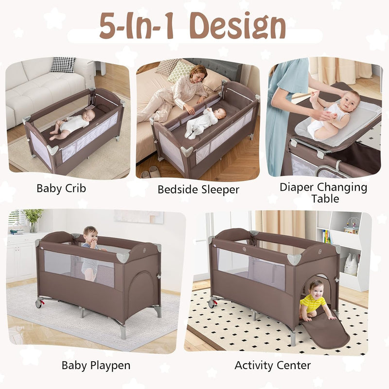 5 in 1 Folding Travel Cot Portable Baby
