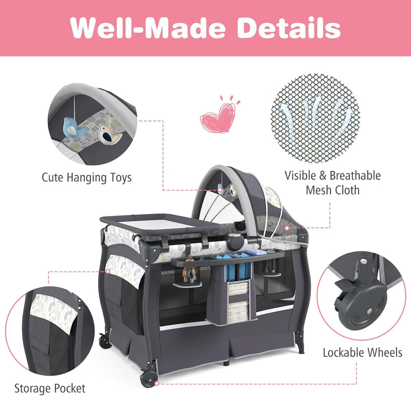 5 in 1 Folding Travel Cot Portable Baby