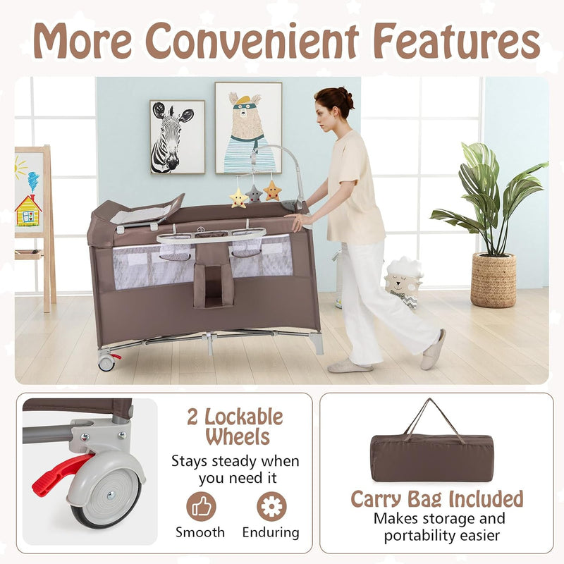 5 in 1 Folding Travel Cot Portable Baby