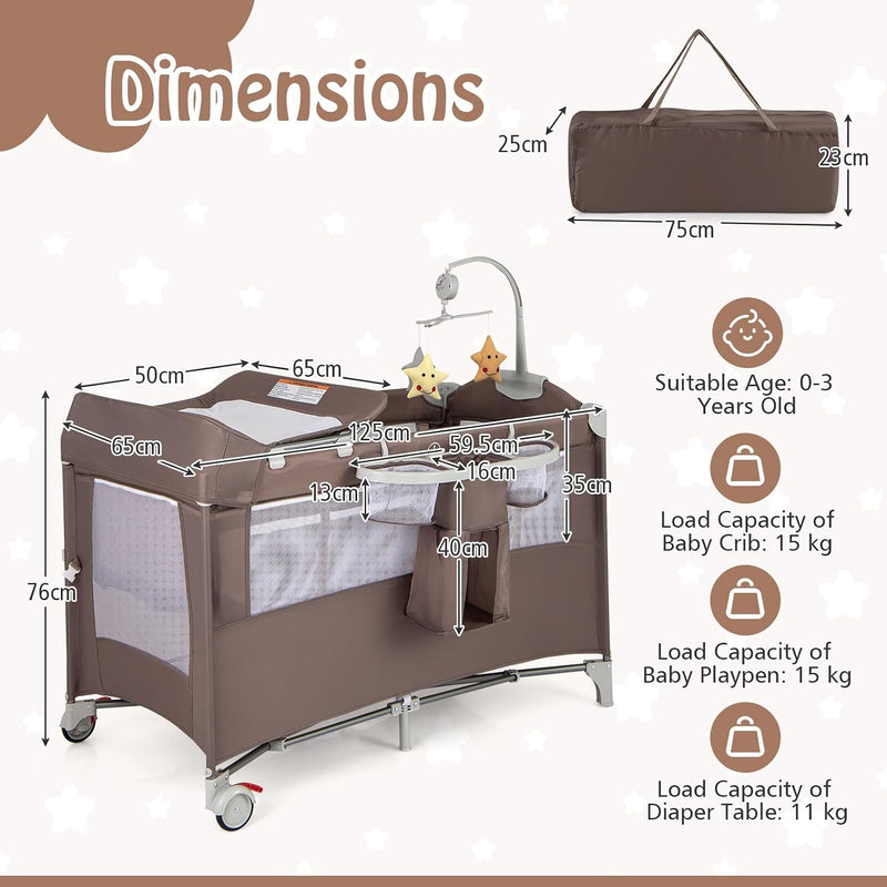 5 in 1 Folding Travel Cot Portable Baby