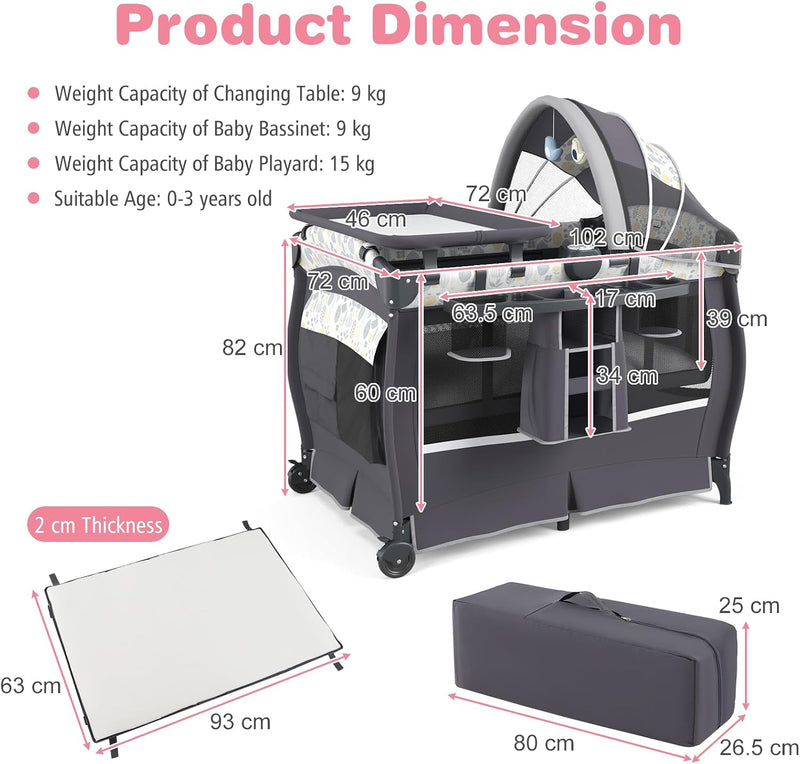 5 in 1 Folding Travel Cot Portable Baby