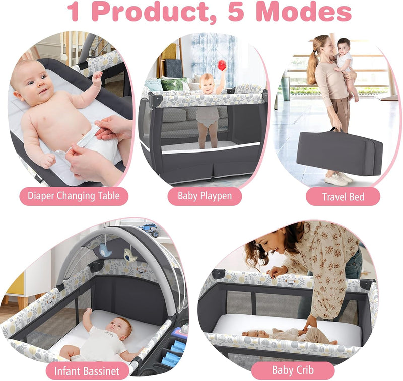 5 in 1 Folding Travel Cot Portable Baby