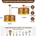 5-Light Brushed Nickel Chandelier with Shade 26" Rustic