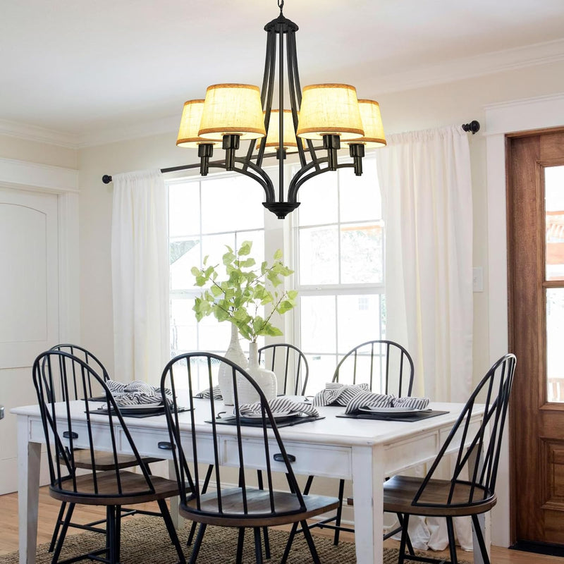5-Light Brushed Nickel Chandelier with Shade 26" Rustic