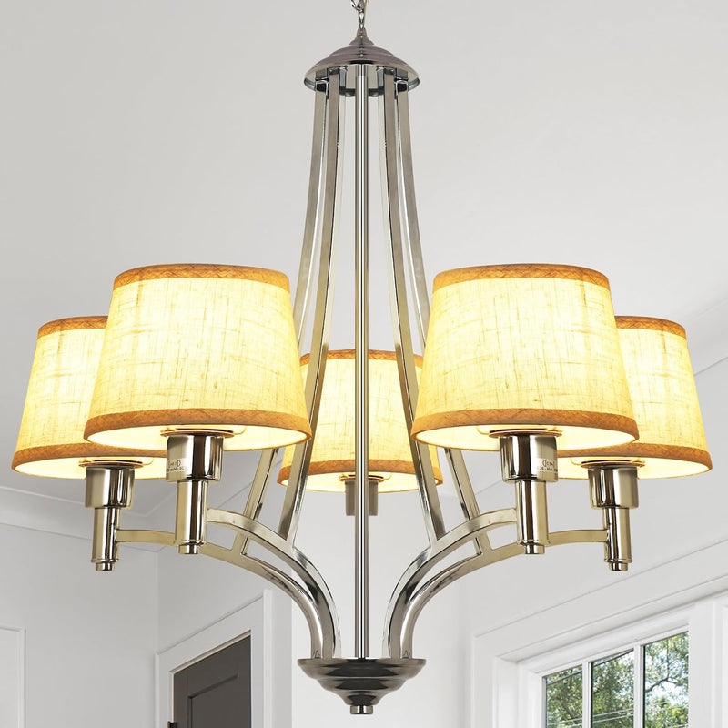 5-Light Brushed Nickel Chandelier with Shade 26" Rustic