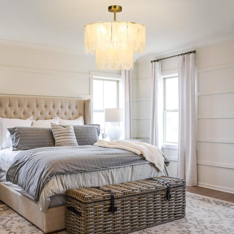 5-Light Brushed Nickel Chandelier with Shade 26" Rustic