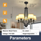 5-Light Brushed Nickel Chandelier with Shade 26" Rustic