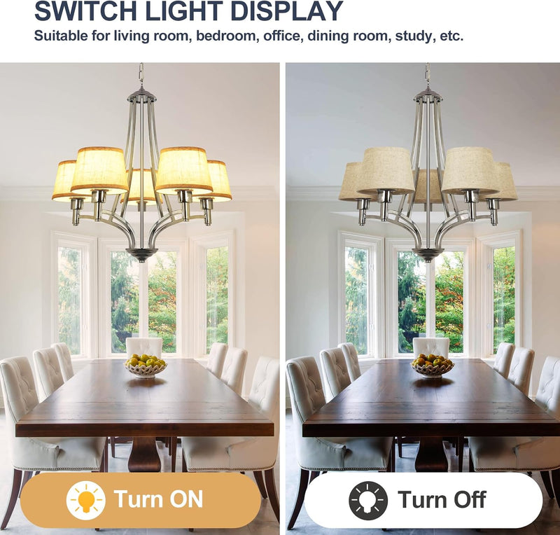 5-Light Brushed Nickel Chandelier with Shade 26" Rustic