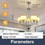 5-Light Brushed Nickel Chandelier with Shade 26" Rustic