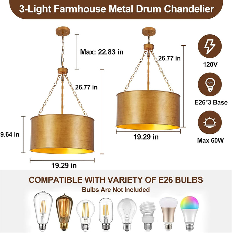 5-Light Brushed Nickel Chandelier with Shade 26" Rustic