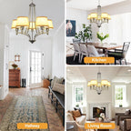 5-Light Brushed Nickel Chandelier with Shade 26" Rustic