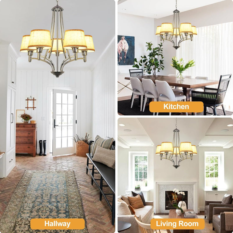 5-Light Brushed Nickel Chandelier with Shade 26" Rustic