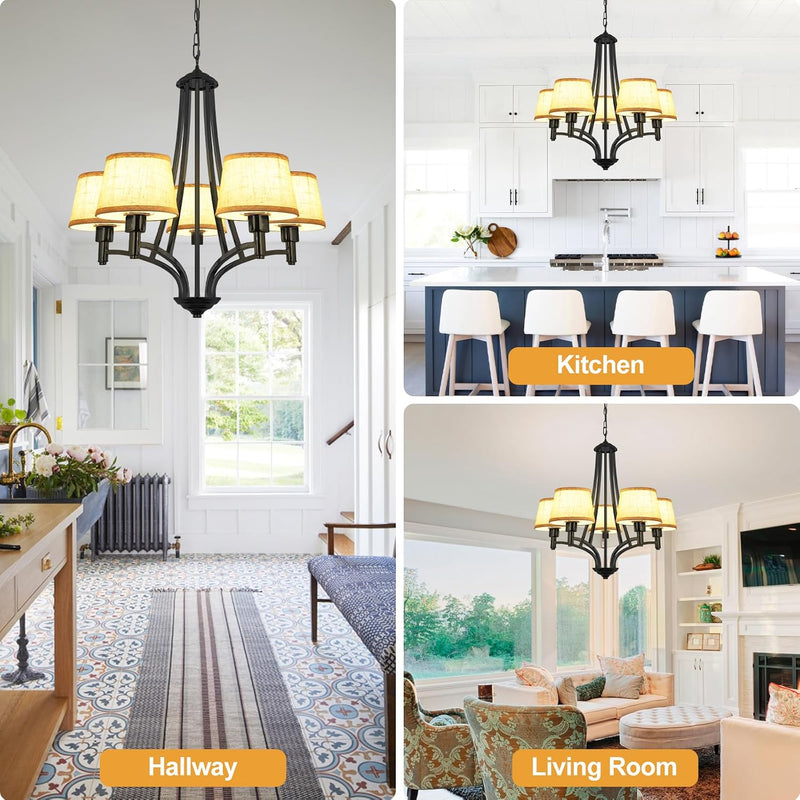 5-Light Brushed Nickel Chandelier with Shade 26" Rustic