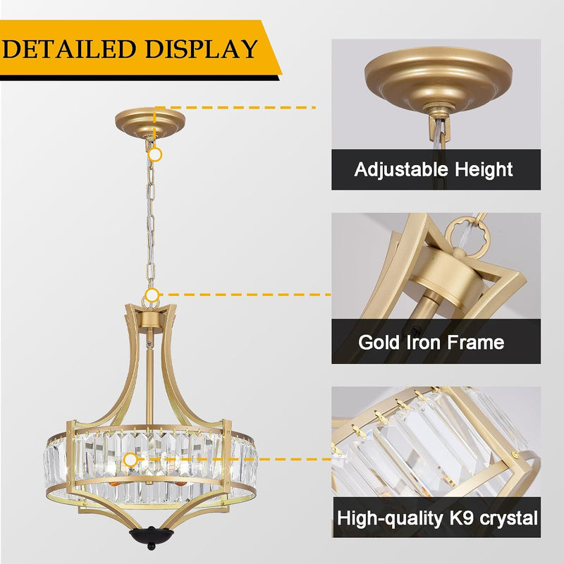 5-Light Crystal Chandelier Ceiling Light Fixture with Adjustable