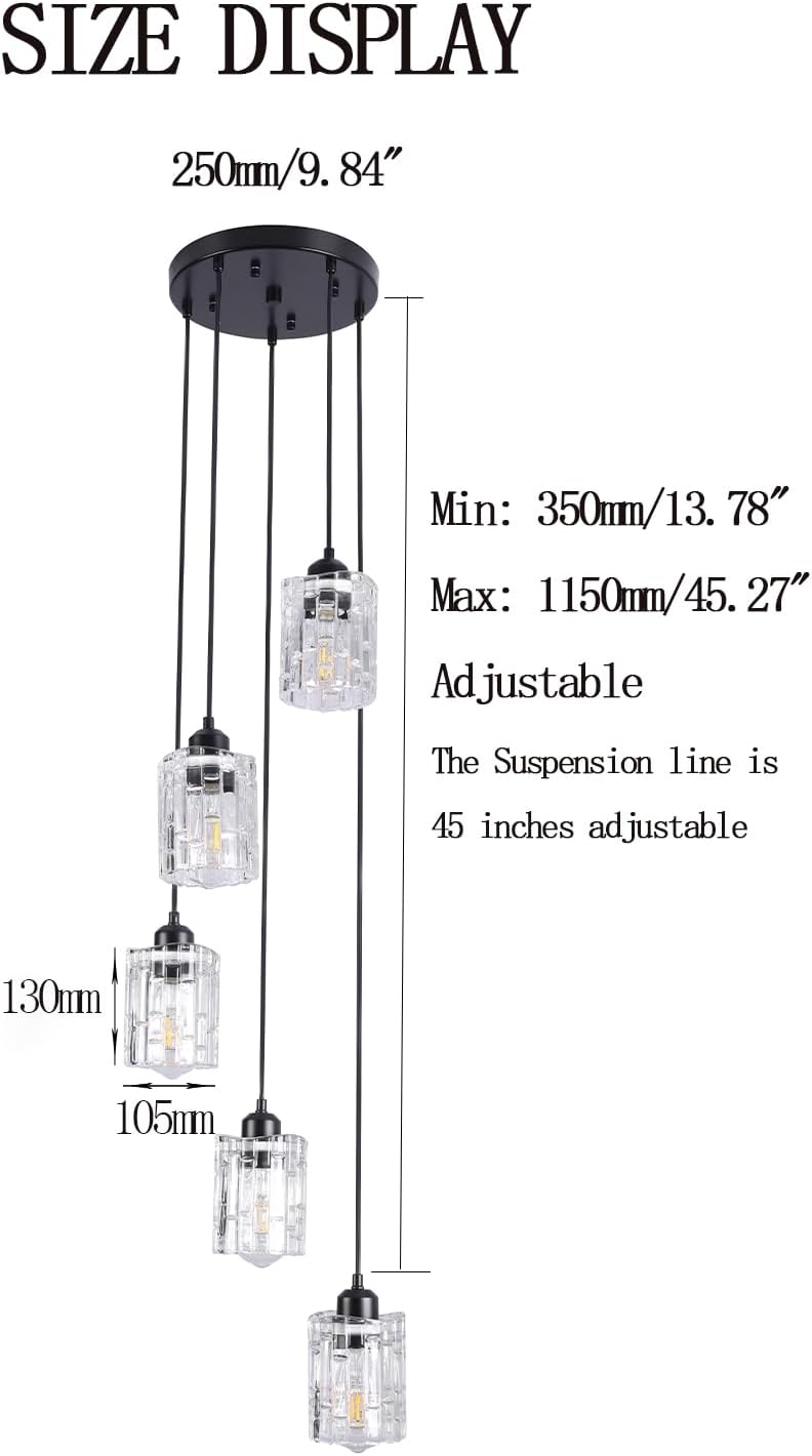 5-Light Long Crystal Pendant Chandelier for High Ceilings