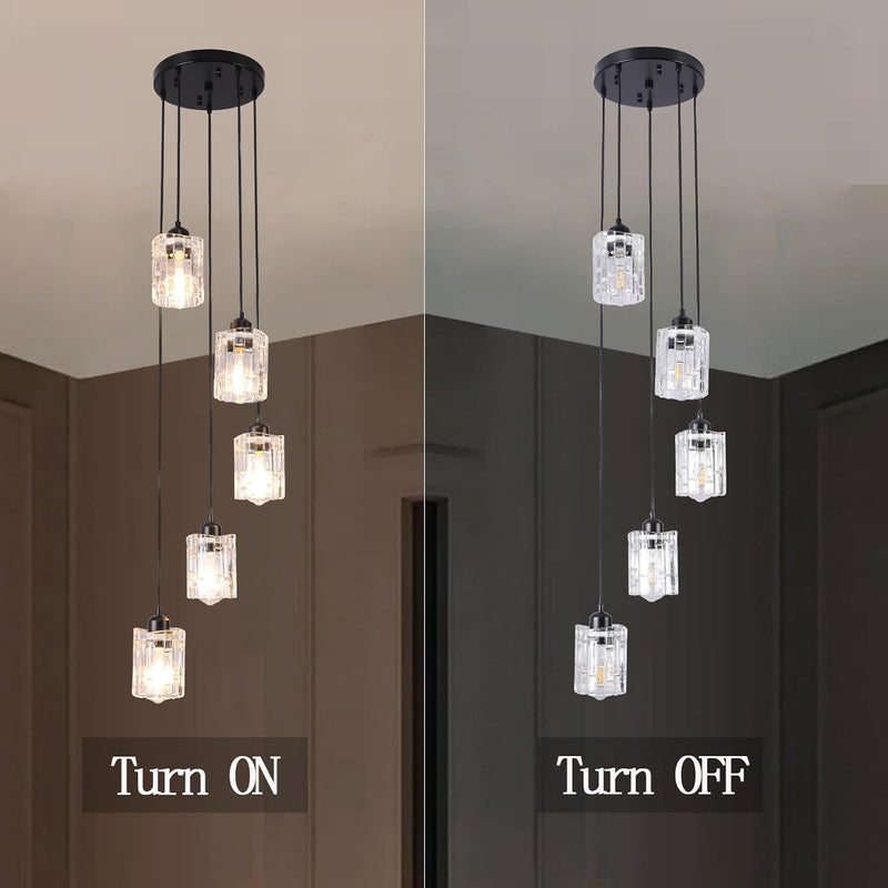 5-Light Long Crystal Pendant Chandelier for High Ceilings