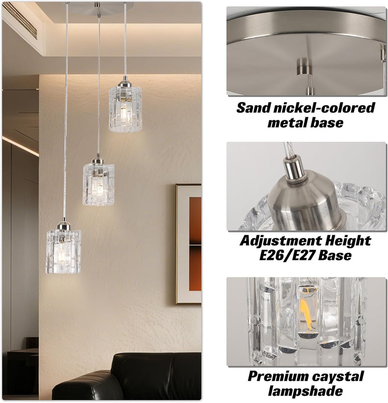 5-Light Long Crystal Pendant Chandelier for High Ceilings