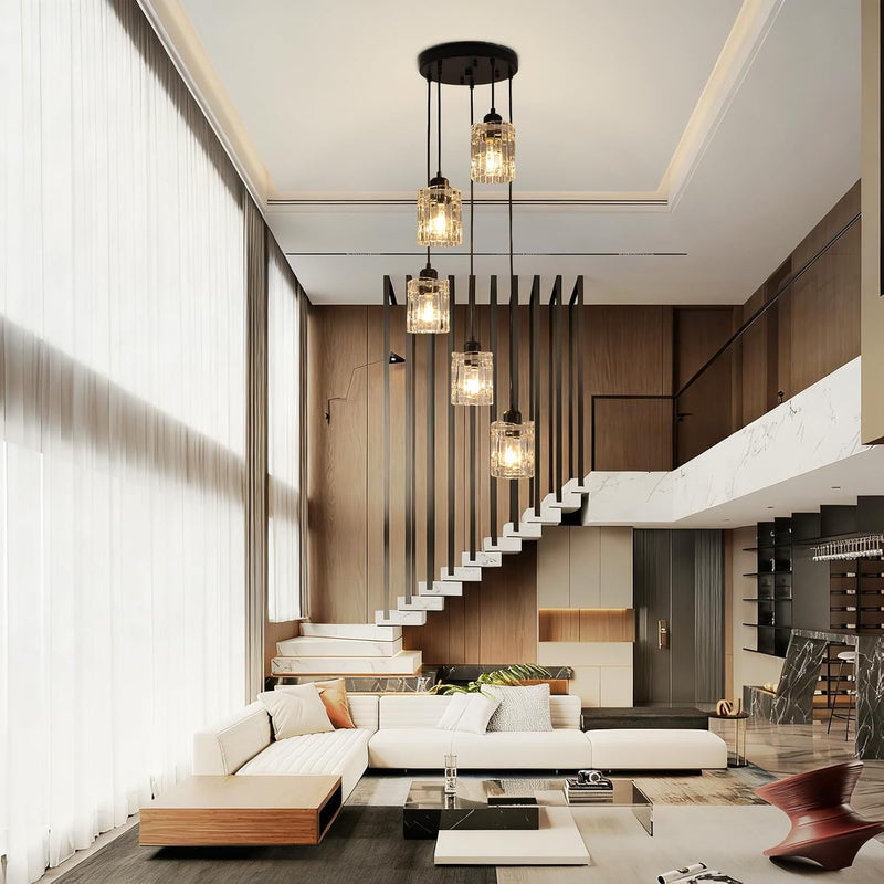 5-Light Long Crystal Pendant Chandelier for High Ceilings