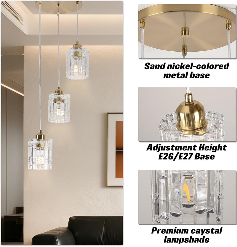 5-Light Long Crystal Pendant Chandelier for High Ceilings