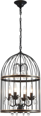 5-Light Metal Chandelier Imitation Wood Grain Linear Pendant