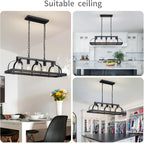 5-Light Metal Chandelier Imitation Wood Grain Linear Pendant