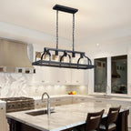 5-Light Metal Chandelier Imitation Wood Grain Linear Pendant