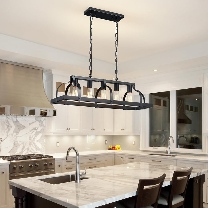 5-Light Metal Chandelier Imitation Wood Grain Linear Pendant