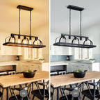 5-Light Metal Chandelier Imitation Wood Grain Linear Pendant