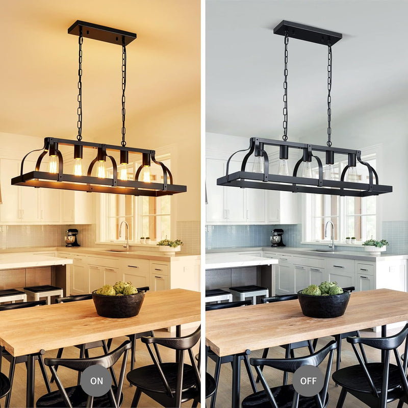 5-Light Metal Chandelier Imitation Wood Grain Linear Pendant