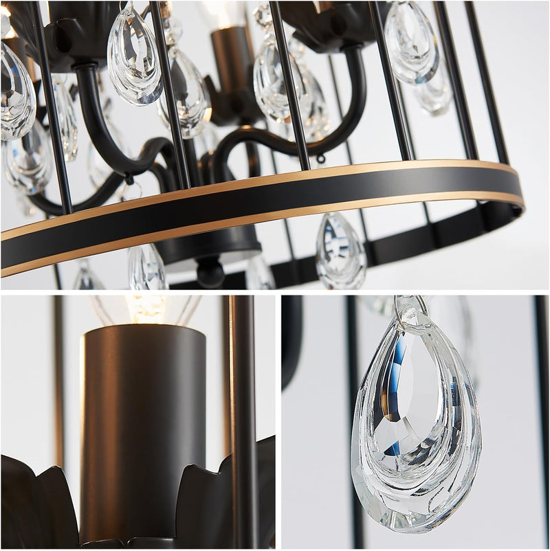 5-Light Metal Chandelier Imitation Wood Grain Linear Pendant
