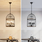5-Light Metal Chandelier Imitation Wood Grain Linear Pendant