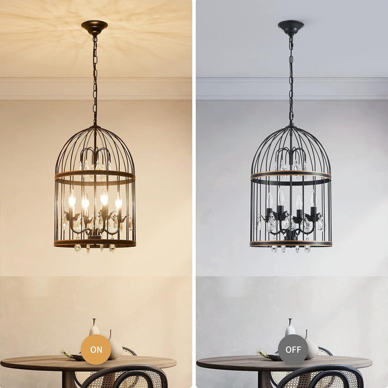 5-Light Metal Chandelier Imitation Wood Grain Linear Pendant