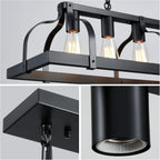 5-Light Metal Chandelier Imitation Wood Grain Linear Pendant