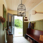 5-Light Metal Chandelier Imitation Wood Grain Linear Pendant