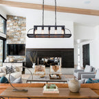 5-Light Metal Chandelier Imitation Wood Grain Linear Pendant