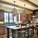 5-Light Metal Chandelier Imitation Wood Grain Linear Pendant