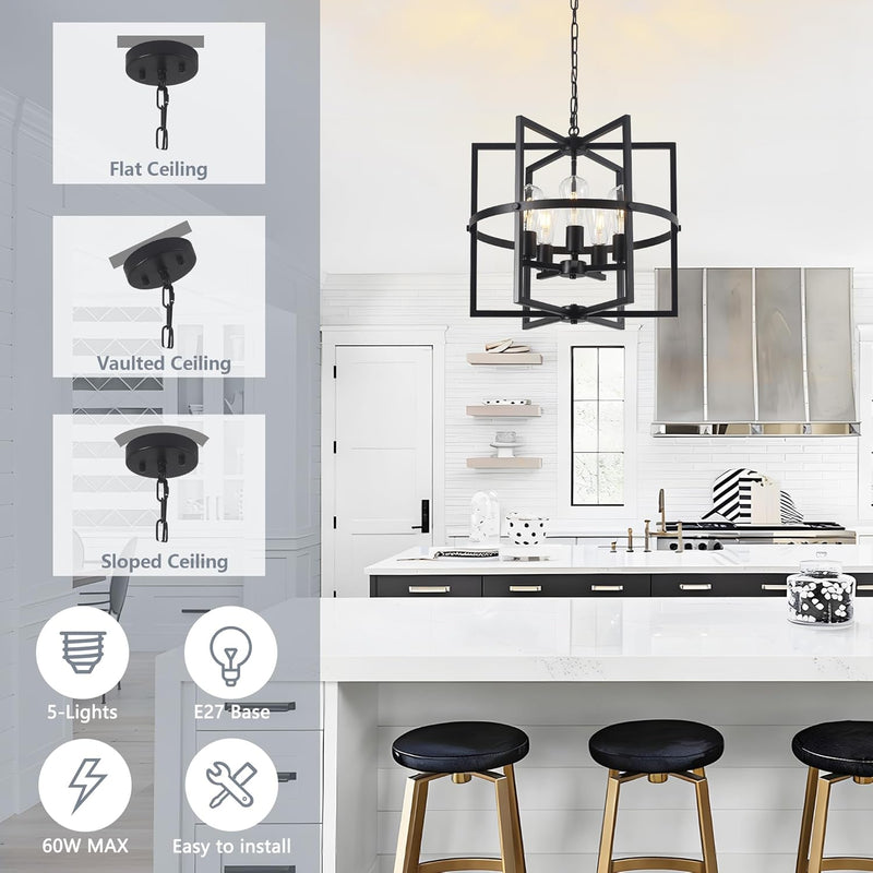 5-Lights Pendant Ceiling Light Industrial Fitting Chandelier