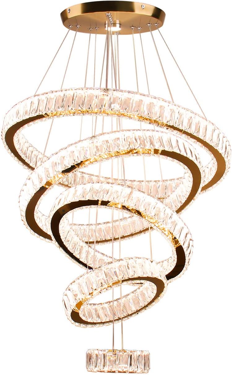 5-Ring LED Crystal Chandelier Ceiling Light 2700K Warm
