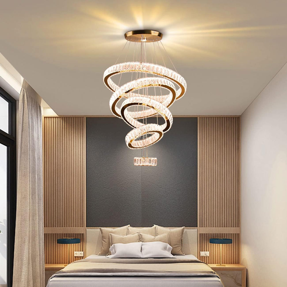 5-Ring LED Crystal Chandelier Ceiling Light 2700K Warm