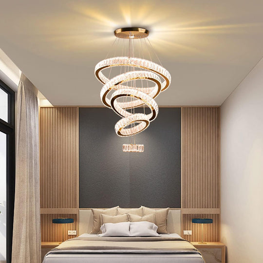 5-Ring LED Crystal Chandelier Ceiling Light 2700K Warm