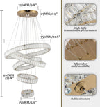 5-Ring LED Crystal Chandelier Ceiling Light 2700K Warm