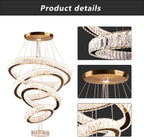 5-Ring LED Crystal Chandelier Ceiling Light 2700K Warm