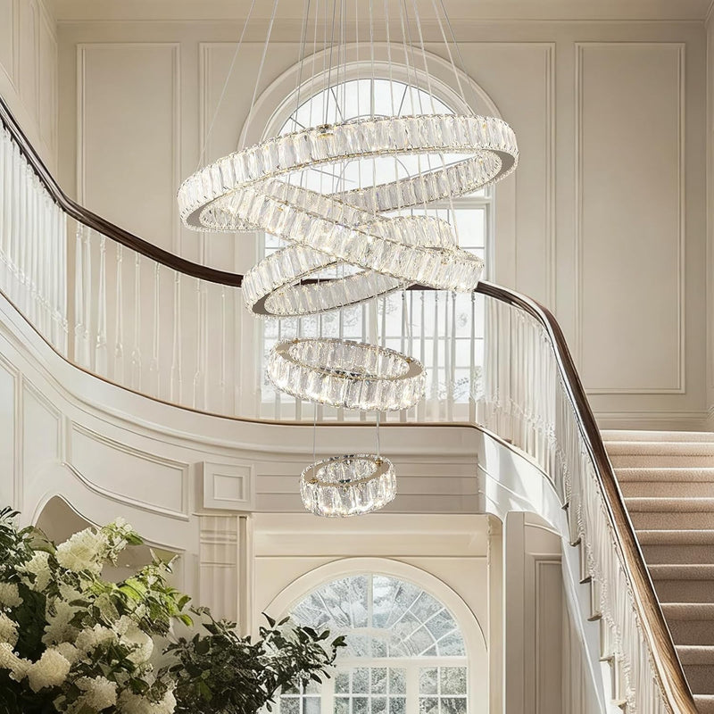 5-Ring LED Crystal Chandelier Ceiling Light 2700K Warm