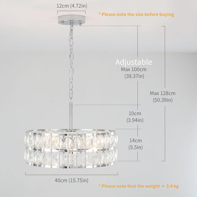 5- Round Crystal Drum Pendant Light Fitting Adjustable
