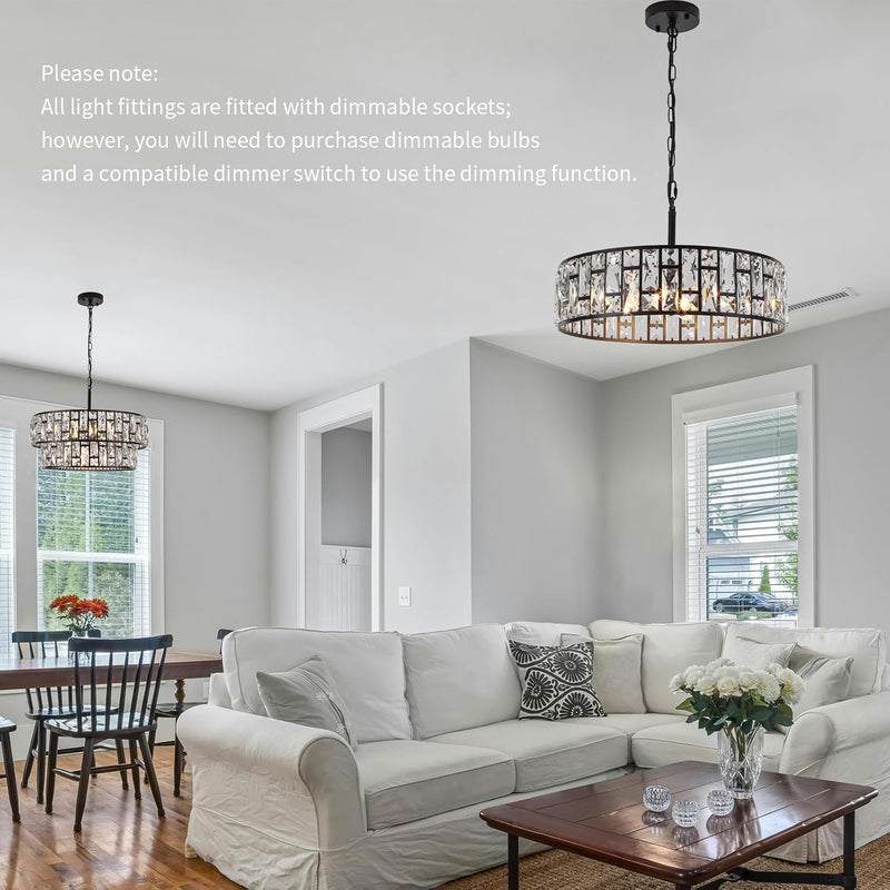 5- Round Crystal Drum Pendant Light Fitting Adjustable