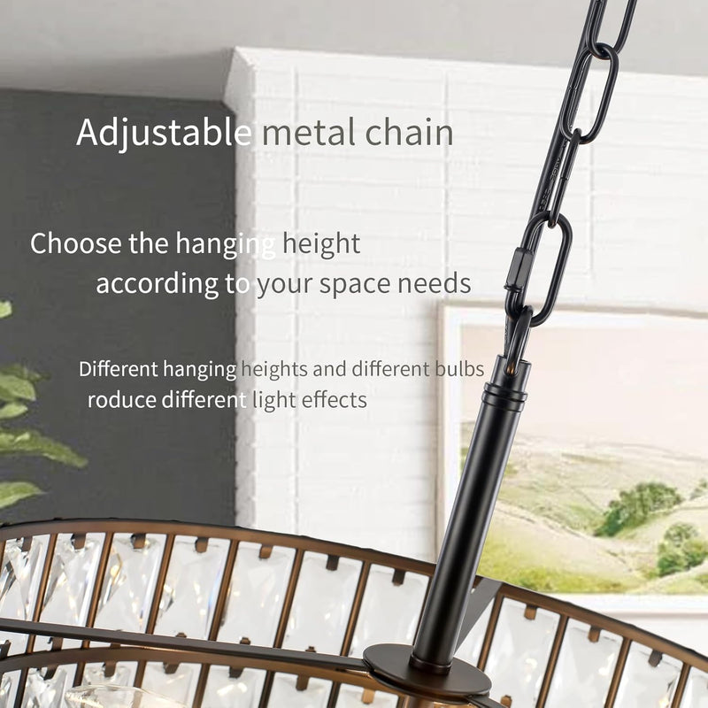 5- Round Crystal Drum Pendant Light Fitting Adjustable