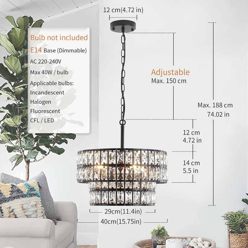 5- Round Crystal Drum Pendant Light Fitting Adjustable