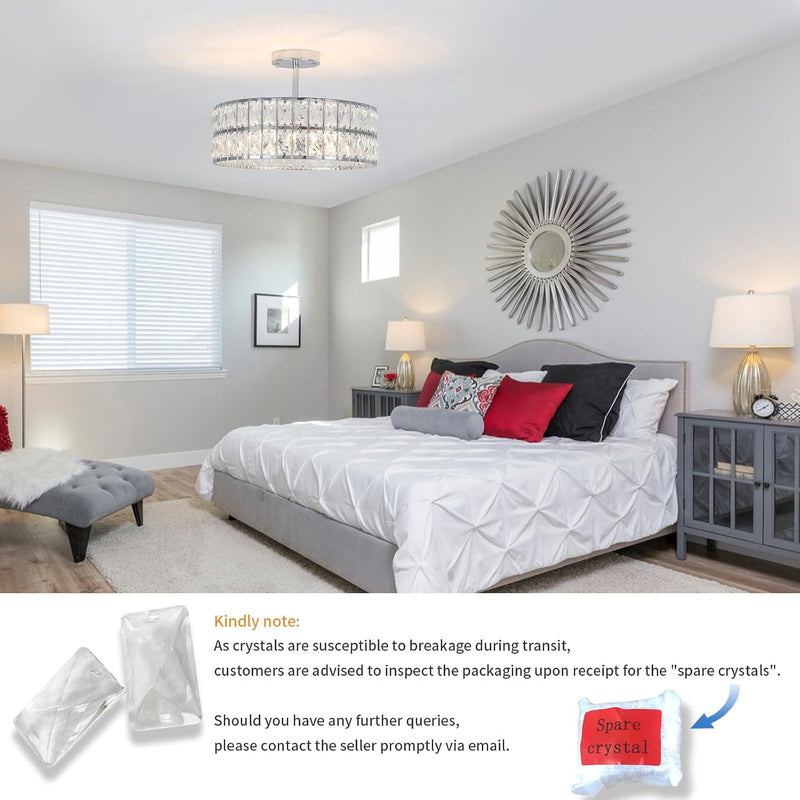 5- Round Crystal Drum Pendant Light Fitting Adjustable